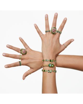 Matrix Green Baguette Crystal Stack Ring in Gold Tone