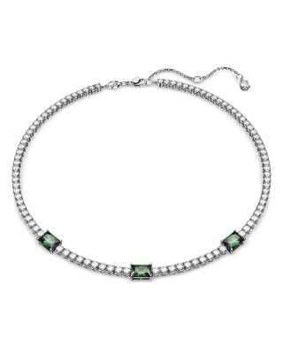 Swarovski Matrix Round & Green Rectangle Crystal Tennis Necklace in Rhodium Plated, 14.96-17.72