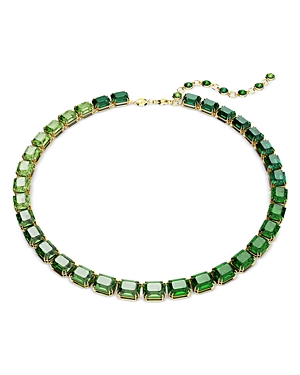 Shop Swarovski Millenia Green Color Gradient Octagon Cut Collar Necklace In Gold Tone, 14.96-16.93 In Green/gold