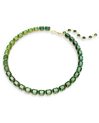 Millenia Green Color Gradient Octagon Cut Collar Necklace in Gold Tone, 14.96"-16.93"