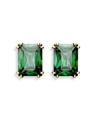 Swarovski - Matrix Green Rectangle Stud Earrings in Gold Tone