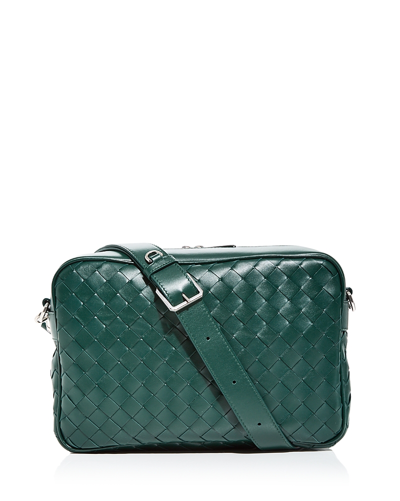 Bottega Veneta Men's Medium Intrecciato Camera Bag In Emerald