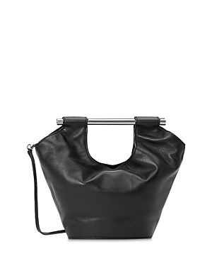 Shop Staud Mar Mini Leather Bucket Bag In Black/silver