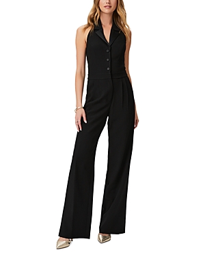 Paige Vienna Womens Satin Trim Open Back Jumpsuit In Black