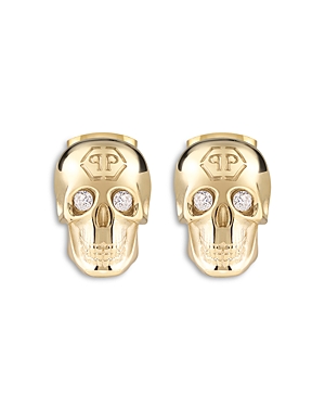 Shop Philipp Plein 3d $kull Gold Tone Stud Earrings, 0.3w