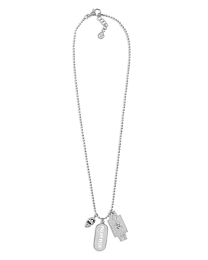 Shop Philipp Plein Plein Tag Stainless Steel Necklace, 29 In Silver