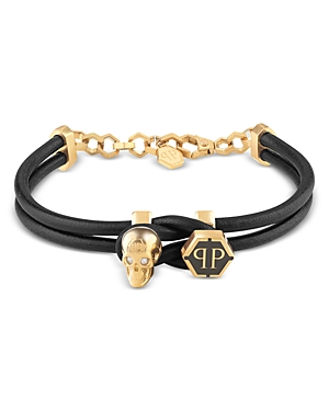 Shop Philipp Plein 3d $kull Cord Bracelet In Black/gold