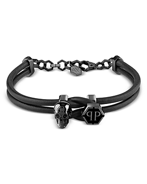 Shop Philipp Plein 3d $kull Cord Bracelet In Black