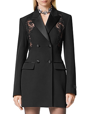 Shop Versace Wool Lace Inset Blazer In Black