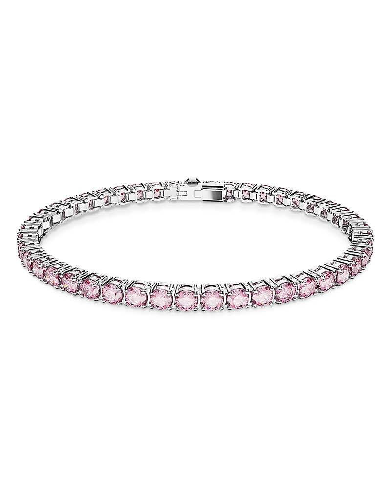 Swarovski Matrix Pink Crystal Small Tennis Bracelet In Rhodium Plated In Pink/silver