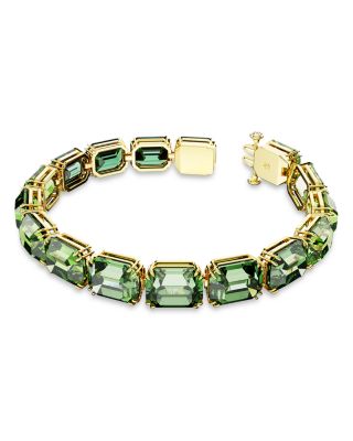 Millenia Green Color Gradient Octagon Crystal Flex Bracelet in Gold Tone