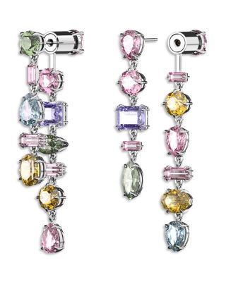 Gema Multicolor Mixed Cut Linear Front to Back Earrings in Rhodium Plated