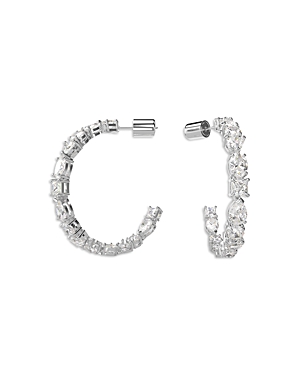 Shop Swarovski Mesmera Mixed Cut Hoop Earrings In Rhodium Plated In Silver