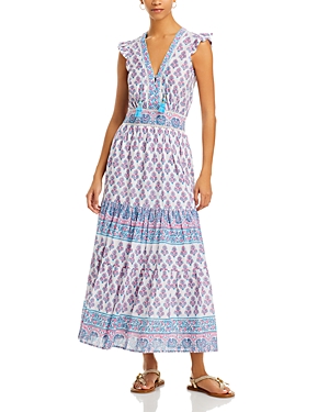 Bell Annae Tiered Maxi Dress In Turquoise/pink