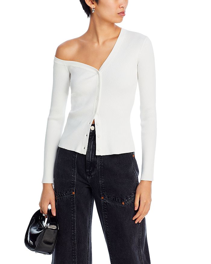 STAUD Craftsman One Shoulder Ribbed Cardigan Bloomingdale s