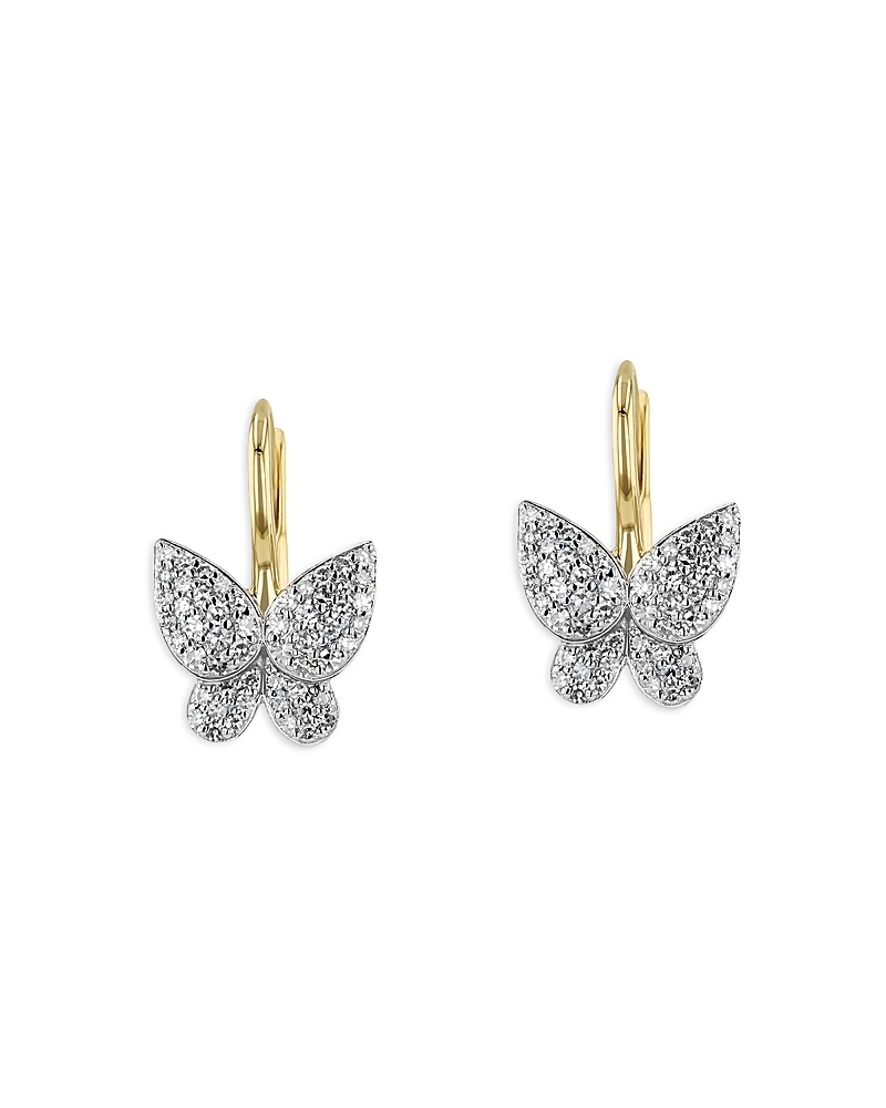 Phillips House Rhodium & 14k Yellow Gold Diamond Petite Butterfly Leverback Earrings In White/gold