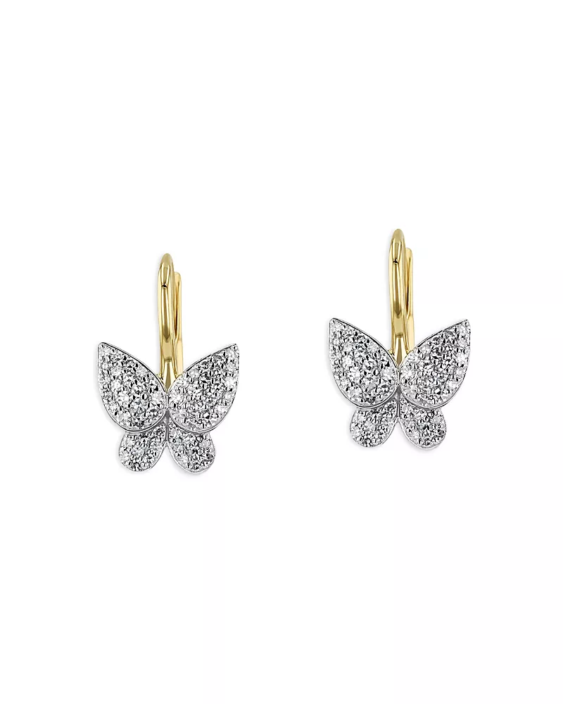 Phillips House Rhodium & 14K Yellow Gold Diamond Petite Butterfly Leverback Earrings