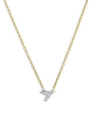 Rhodium & 14K Gold Symphony Diamond Hummingbird Pendant Necklace, 16-18