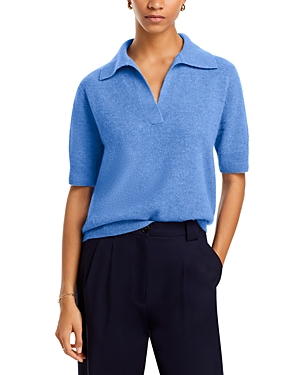 C By Bloomingdale's Cashmere Short Sleeve Polo Jumper - 100% Exclusive In Coastal