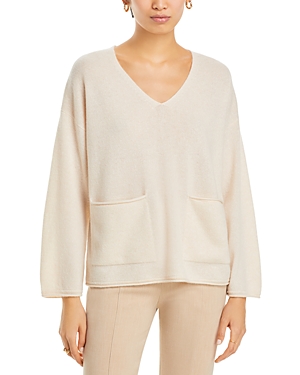 C By Bloomingdale's Cashmere Baja V Neck Sweater - 100% Exclusive In Oatmilk