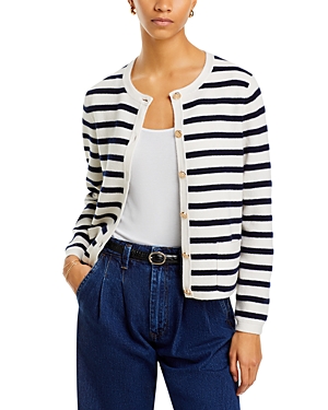 C By Bloomingdale's Cashmere Striped Yacht Club Crewneck Cardigan - 100% Exclusive In Ivory/navy