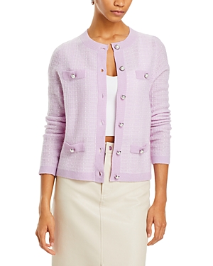 C By Bloomingdale's Cashmere Tweed Stitch Crewneck Cardigan - 100% Exclusive In Iris/ivory