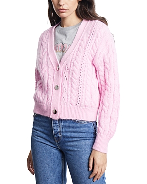 Shop The Kooples Cable Knit Cardigan In Pink