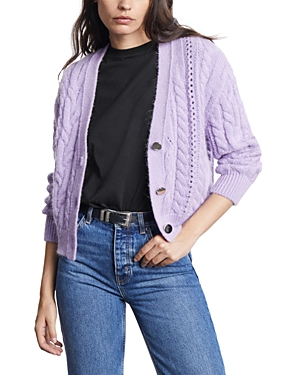 Shop The Kooples Cable Knit Cardigan In Violet
