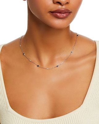 Gemstone & Diamond Station Necklace in 14K White Gold or 14K Yellow Gold, 22"