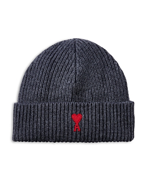 Shop Ami Alexandre Mattiussi Wool Red Adc Embroidered Beanie In Gray Red