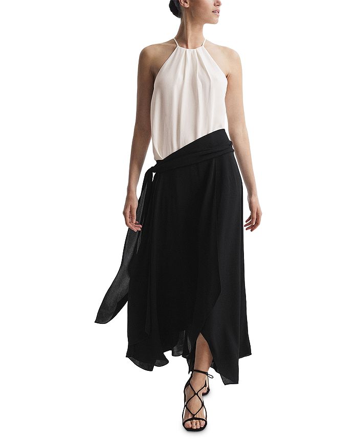 FOREST CHARM WOVEN COLOR BLOCKED MIDI DRESS
