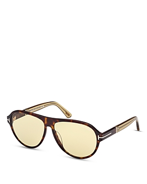 Shop Tom Ford Quincy Pilot Sunglasses, 59mm In Havana/yellow Solid