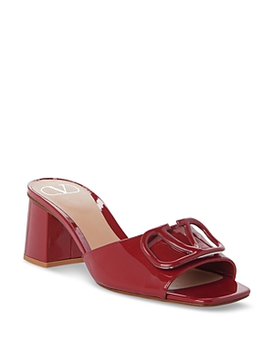 Valentino Garavani Women's Patent Leather Block Heel Slide Sandals In Scarlet