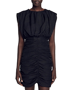 Shop Sandro Diamant Ruched Mini Dress In Black