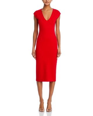 V Neck Ponte Short Sleeved Midi Dress - Exclusive