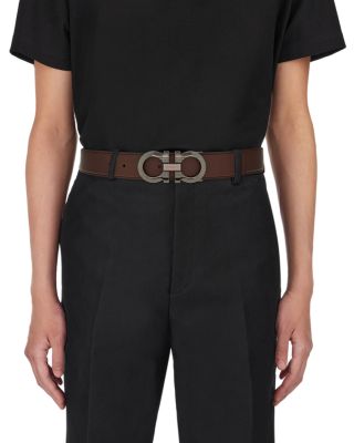 Men's Double Gancini Buckle Reversible Leather Belt