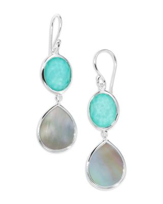 Ippolita Sterling Silver 925 Polished Rock Candy Turquoise Doublet & Brown Shell Double Drop Earrings