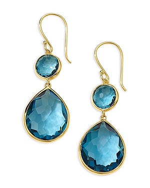 Shop Ippolita 18k Yellow Gold Rock Candy London Blue Topaz Double Drop Earrings In Blue/gold