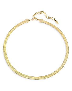 Brooklyn Flat 18k Gold Plated Snake Chain Necklace, 15.5 + 3 extender