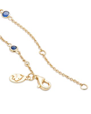 Blue Sapphire & Diamond Bezel Station Collar Necklace in 14K Yellow Gold, 16-18"