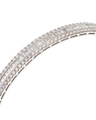 Diamond Baguette & Round Bangle Bracelet in 14K White Gold, 3.0 tcw