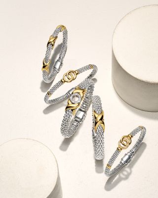 Sterling Silver &amp; 18K Yellow Gold Diamond Interlocking Caviar Bracelet