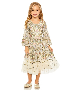 Shop Mac Duggal Girls' Embroidered Long Sleeve Dress - Little Kid, Big Kid In Ivory
