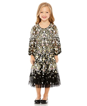 Mac Duggal Girls' Embroidered Long Sleeve Dress - Little Kid, Big Kid In Black