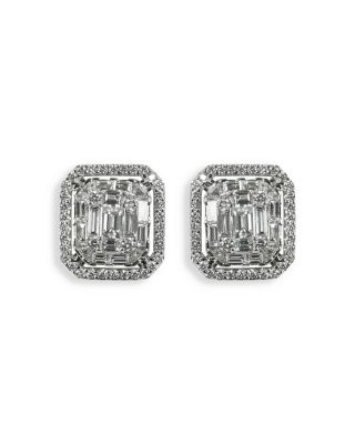 ZYDO - 18K White Gold Mosaic Diamond Fancy Cut Cluster Halo Stud Earrings, 1.49 tcw