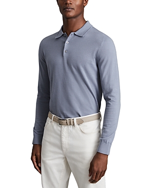 Shop Reiss Trafford Merino Long Sleeve Polo Shirt In China Blue