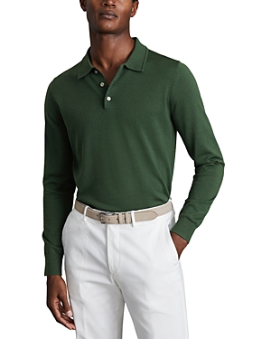 Reiss Trafford - Hunting Green Merino Wool Polo Shirt, Xl In Hunting Green