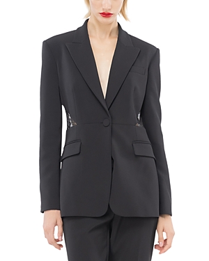 Shop Pinko Cinched Lace Back Blazer In Limo Black