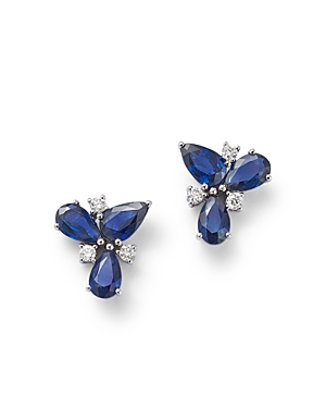 Bloomingdale's Blue Sapphire & Diamond Cluster Stud Earrings In 14k White Gold In Blue/white