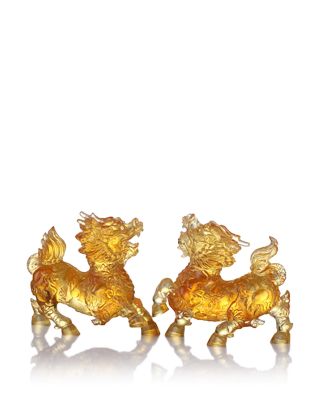 Benevolent Fortune Qilin Crystal Sculpture, Set of 2